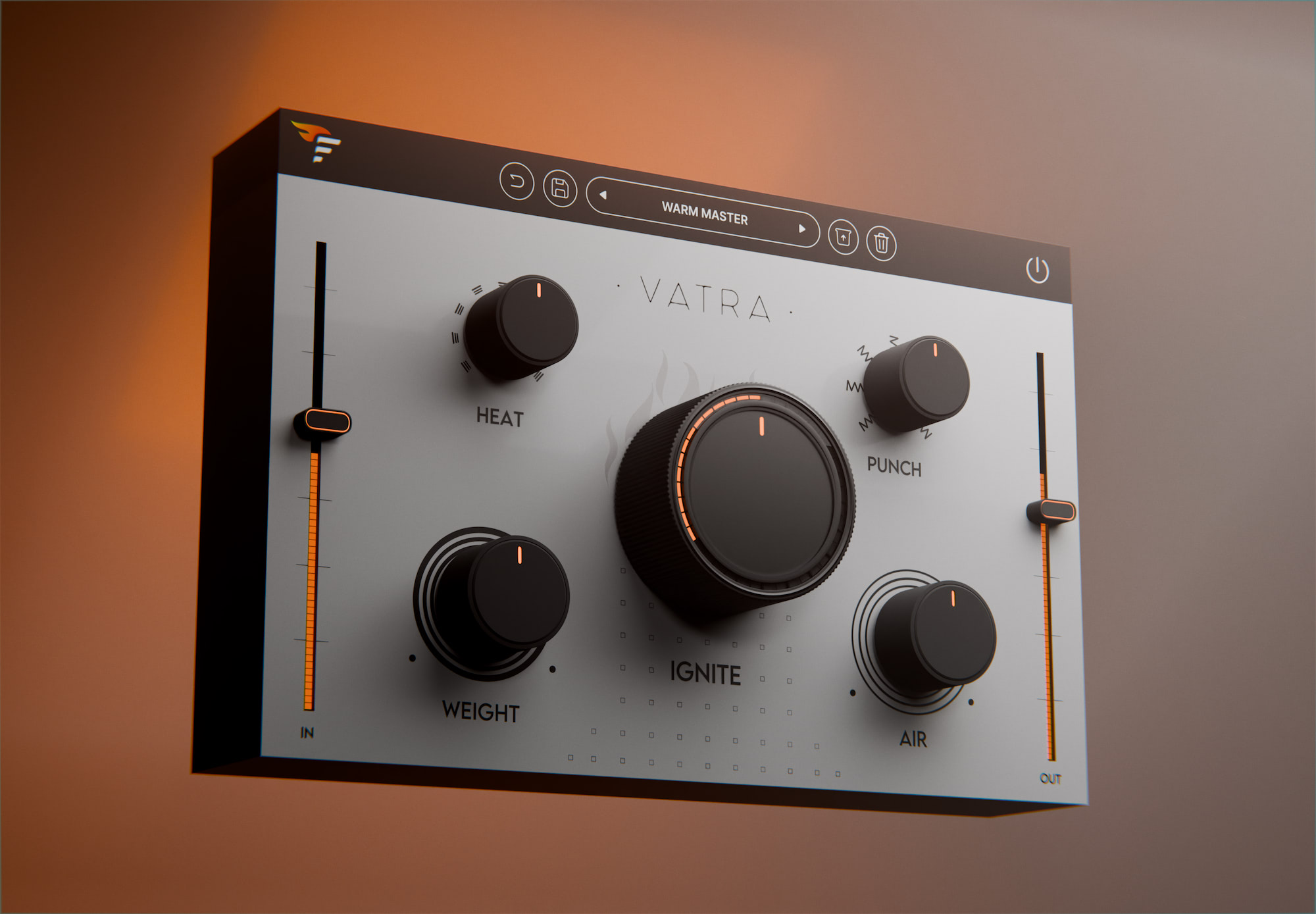 VATRA plugin — angled studio render in warm orange light