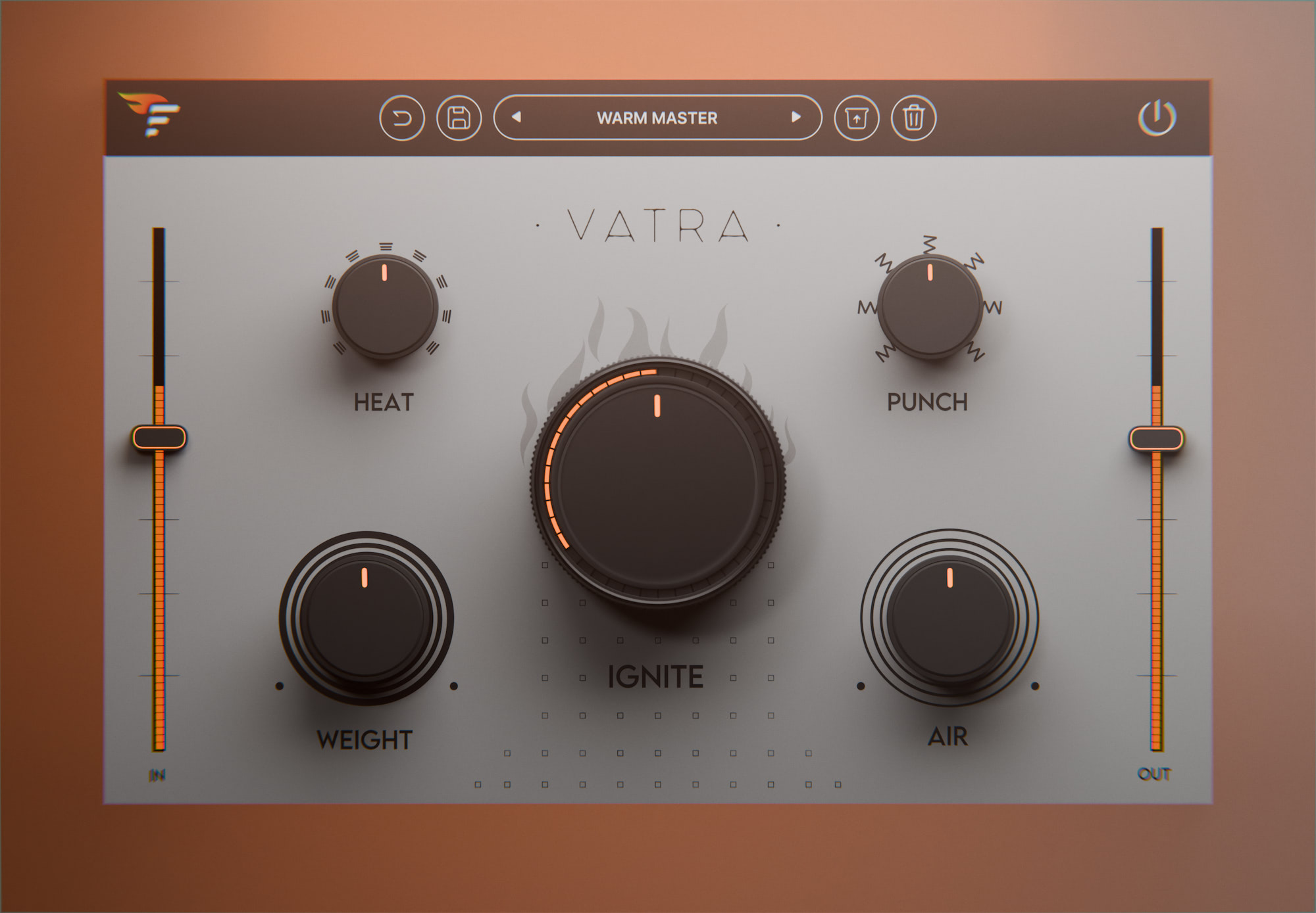 VATRA — full interface straight on, Warm Master preset loaded